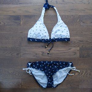 White Navy Blue 2 piece Bikini Nautical Anchor